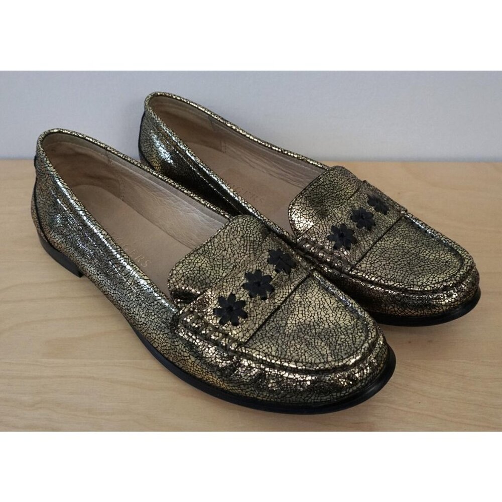 Jack Rogers Gold Metallic Leather Slip On Loafers Shoes Size 8.5 B